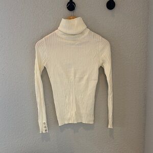 J. McLaughlin Ivory Ribbed Turtleneck Sweater